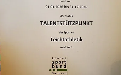 Hallenlandesmeisterschaften in Chemnitz am 17. Und 18.1.2026 inkl. Ehrung zum Talentstützpunkt